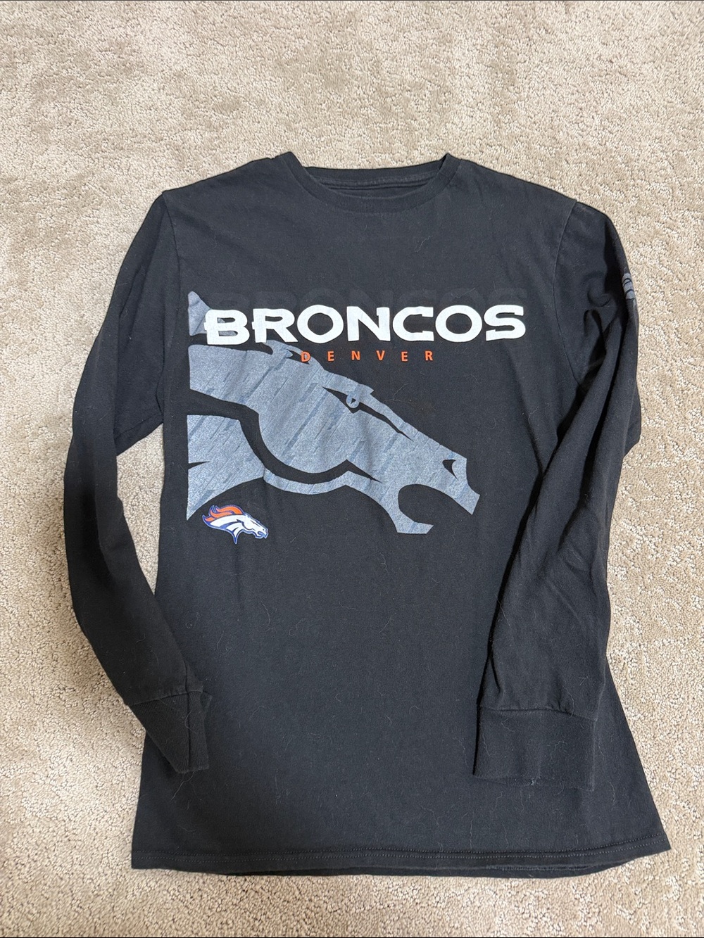 Denver Broncos Black Long-Sleeve Tee with Gray and Orange Graphic